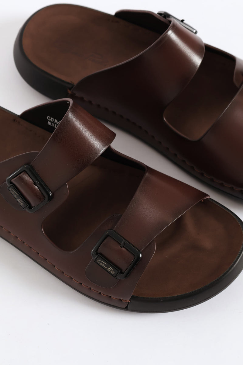Double Buckle Comfort Sandal - Brown