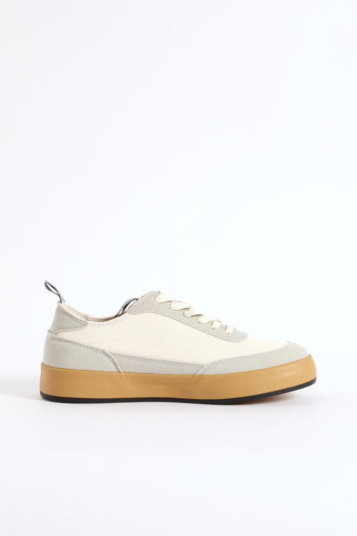 Textured Court Sneaker - Off White