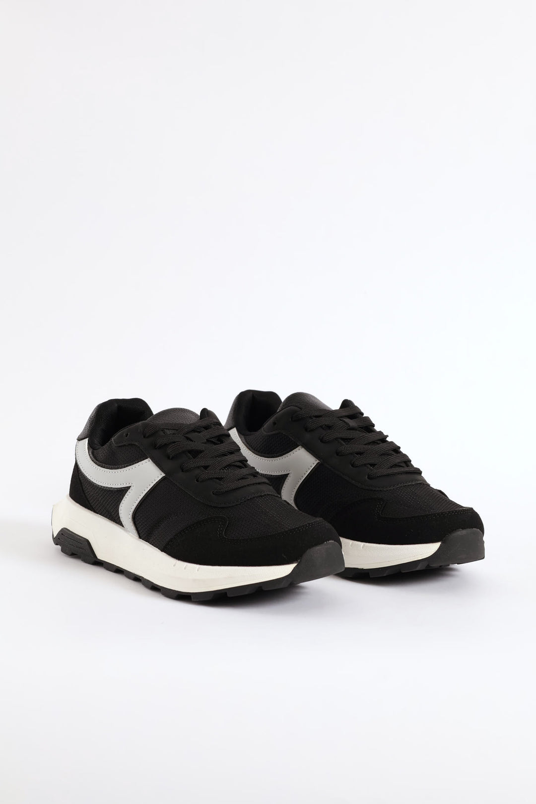 Fashion Retro Lace Up Trainer - Black/Grey