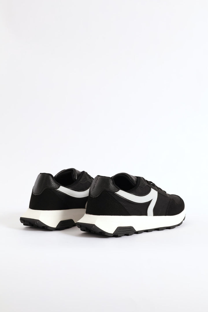 Fashion Retro Lace Up Trainer - Black/Grey