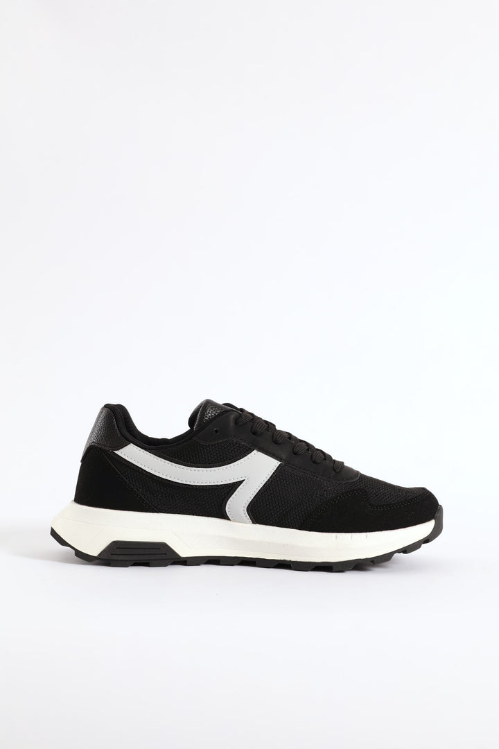 Fashion Retro Lace Up Trainer - Black/Grey