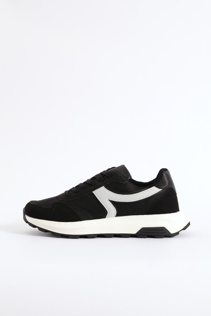 Fashion Retro Lace Up Trainer - Black/Grey