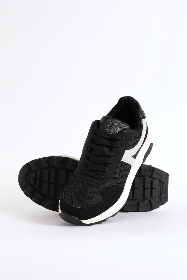 Fashion Retro Lace Up Trainer - Black/Grey