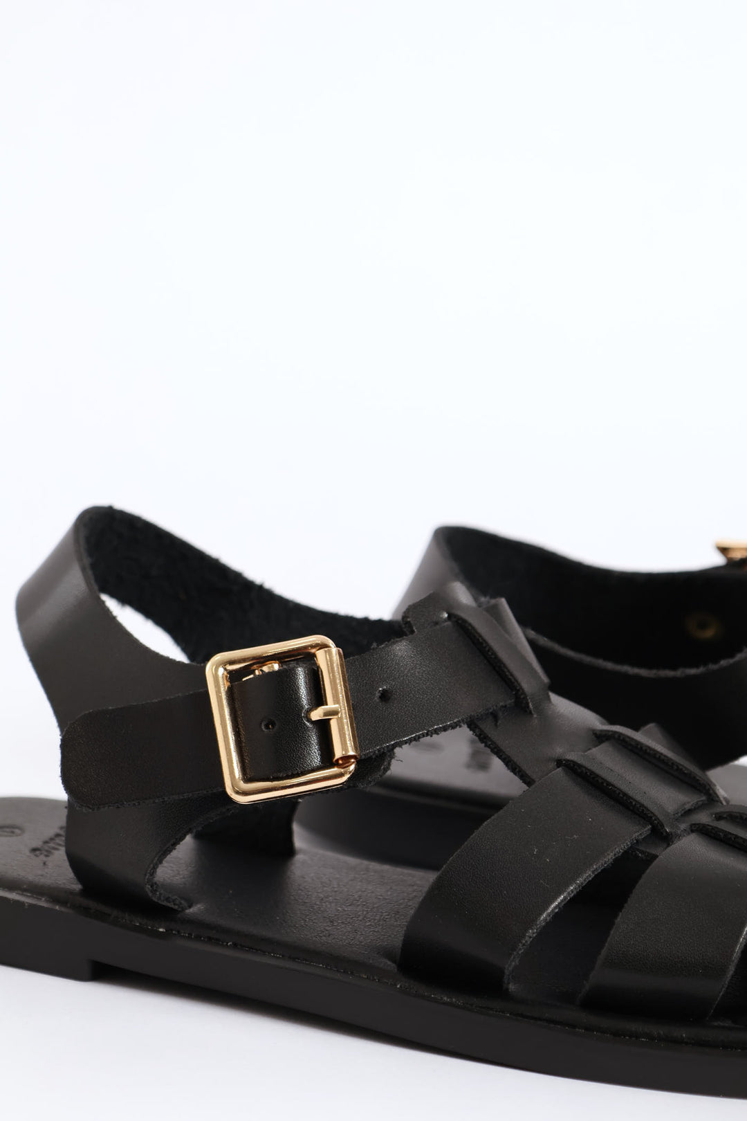 Girls Pu Caged Fisherman Sandal - Black