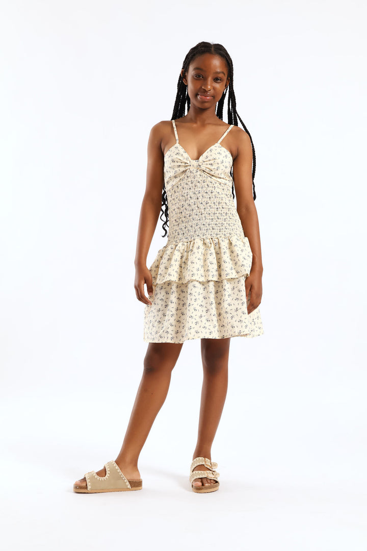 Girls Shirred Full Bodice Rara Strappy Dress - Floral