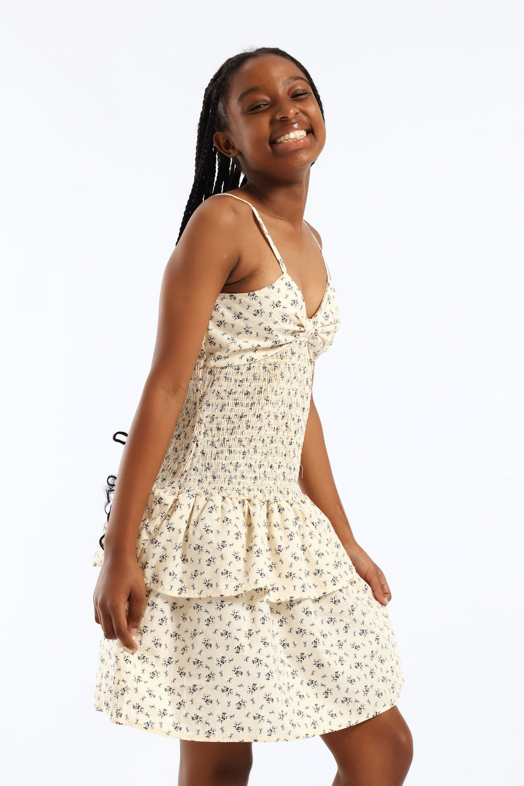 Girls Shirred Full Bodice Rara Strappy Dress - Floral