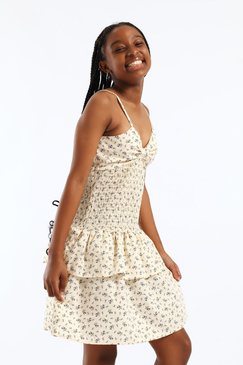 Girls Shirred Full Bodice Rara Strappy Dress - Floral
