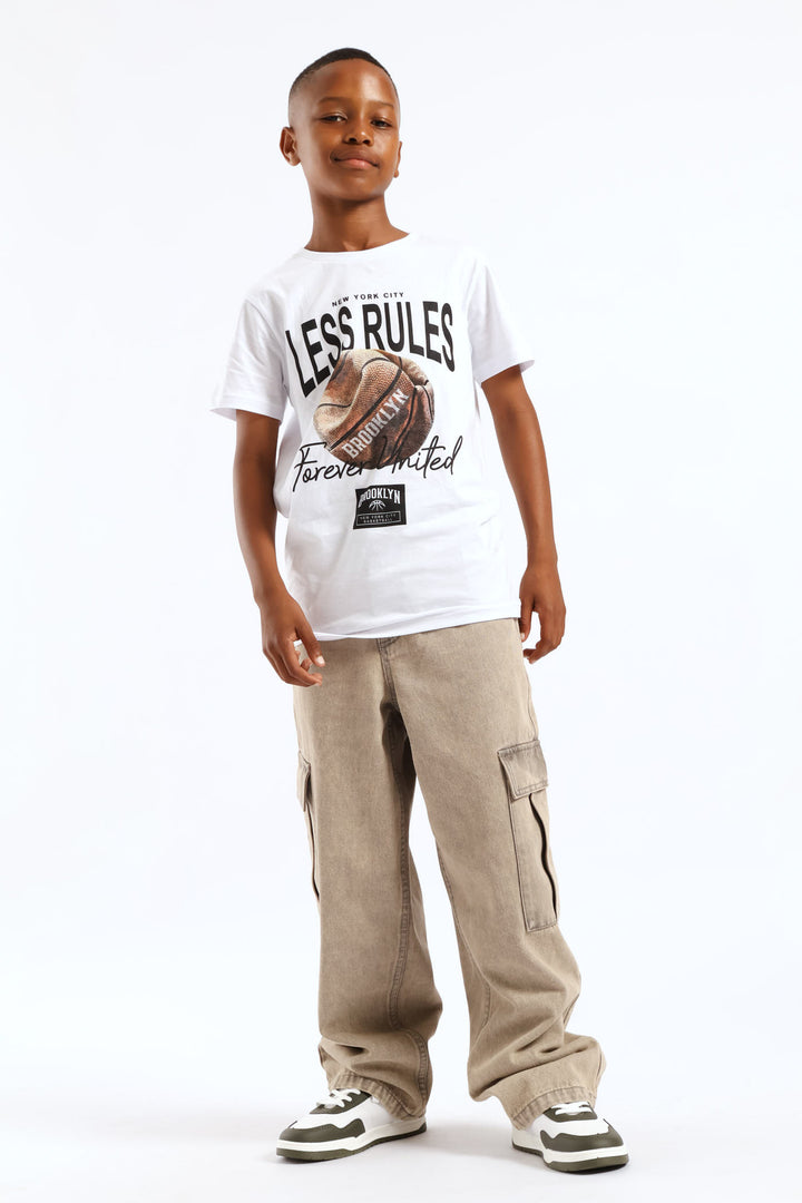 Boys Basketball Print T-Shirt - White