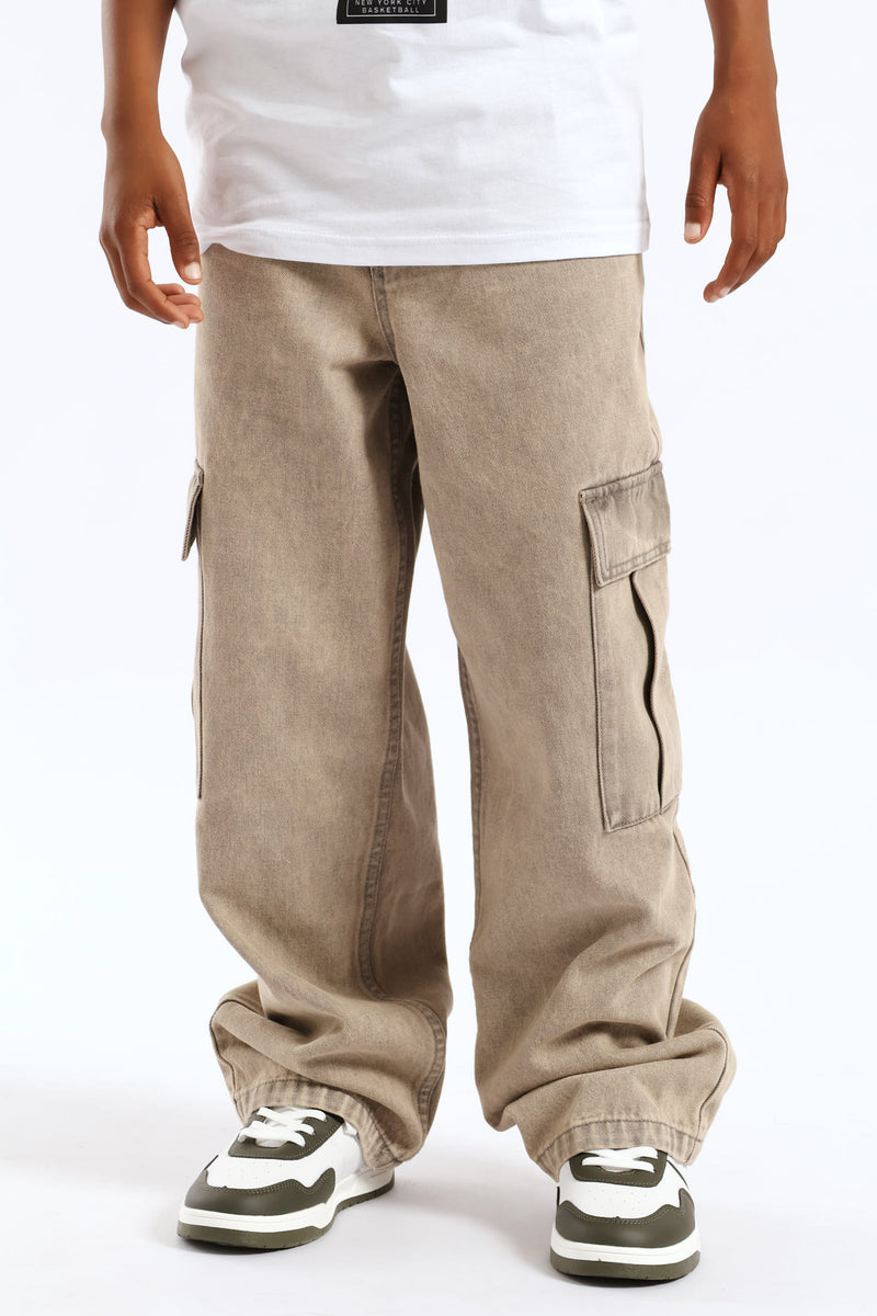 Boys Acid Baggy Cargo Jean - Brown
