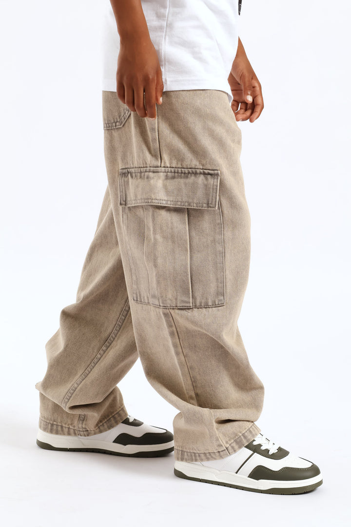 Boys Acid Baggy Cargo Jean - Brown
