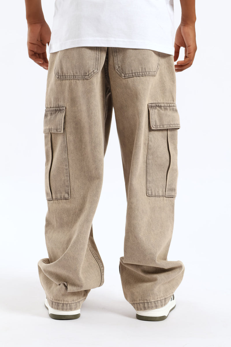 Boys Acid Baggy Cargo Jean - Brown
