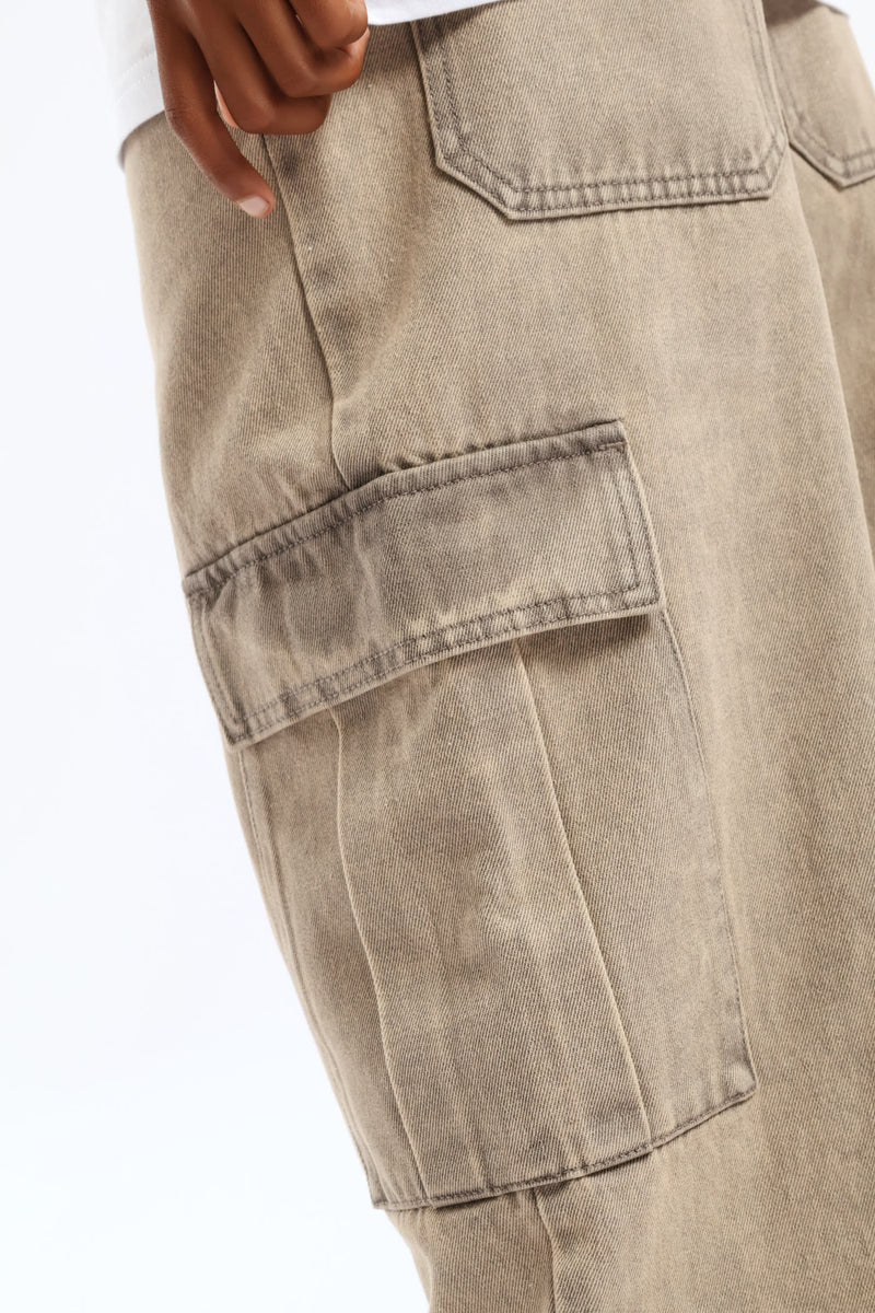 Boys Acid Baggy Cargo Jean - Brown
