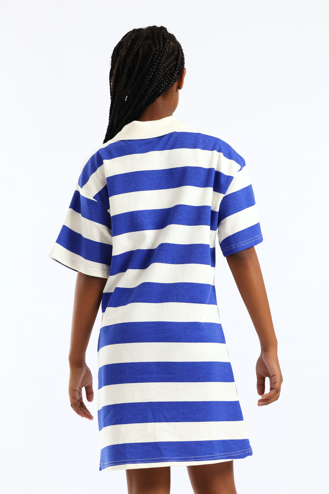 Girls Girls Stripe Golfer Tee Dress - Cream/Blue