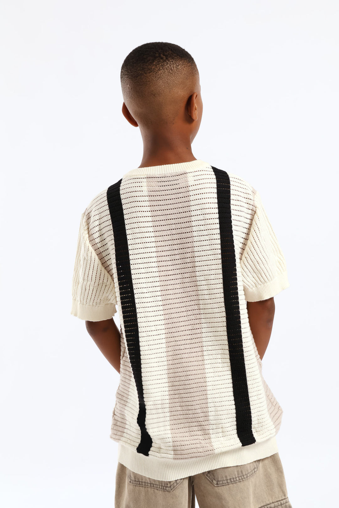 Boys Stripe Oversized Knit Pullover - Ivory