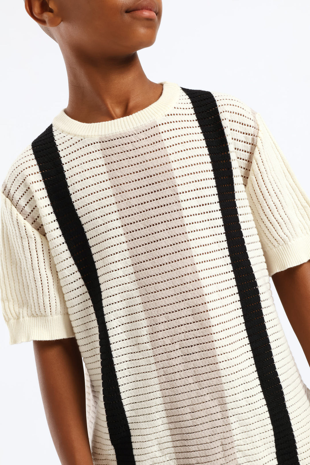 Boys Stripe Oversized Knit Pullover - Ivory