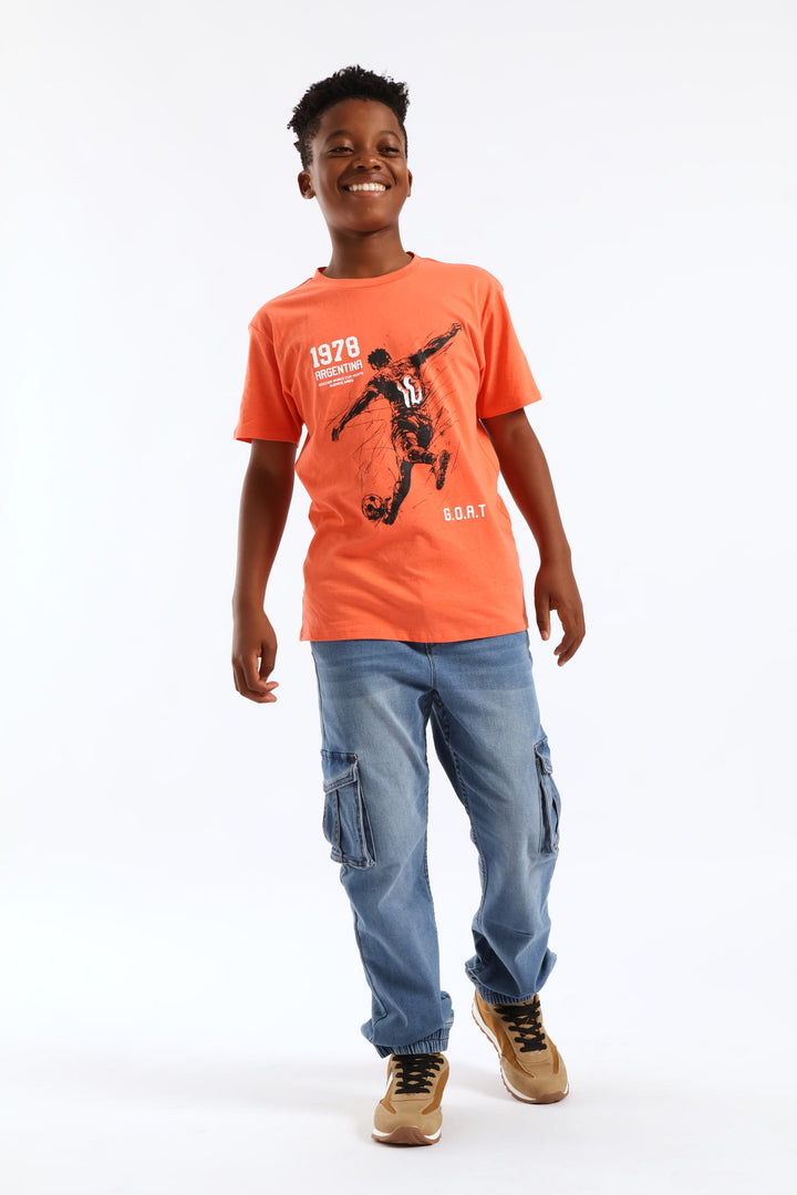 Boys Soccer Print T-Shirt - Coral