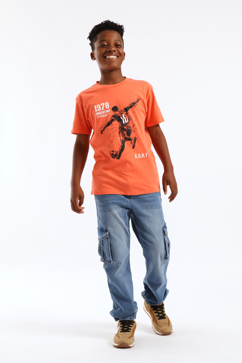 Boys Soccer Print T-Shirt - Coral