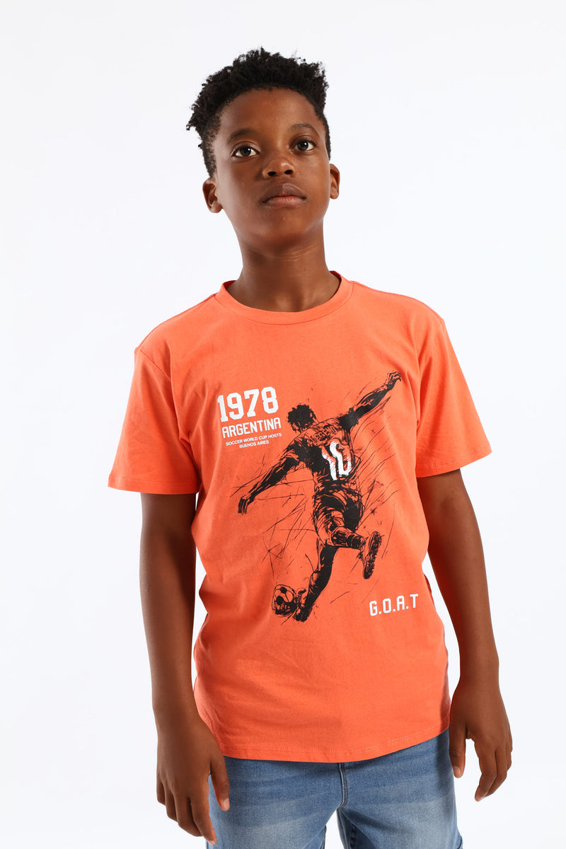 Boys Soccer Print T-Shirt - Coral