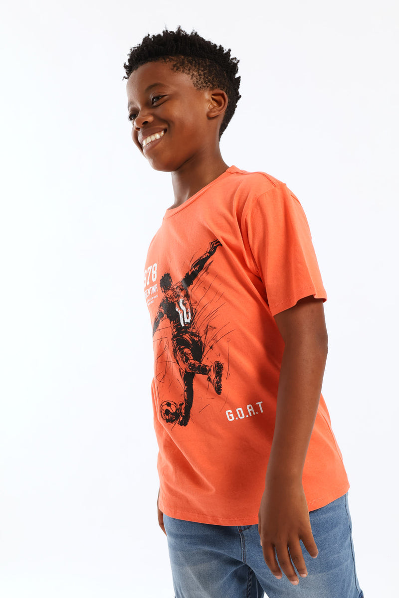 Boys Soccer Print T-Shirt - Coral