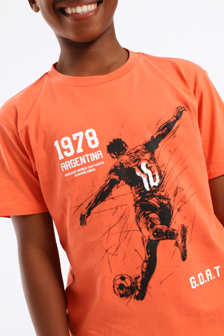 Boys Soccer Print T-Shirt - Coral