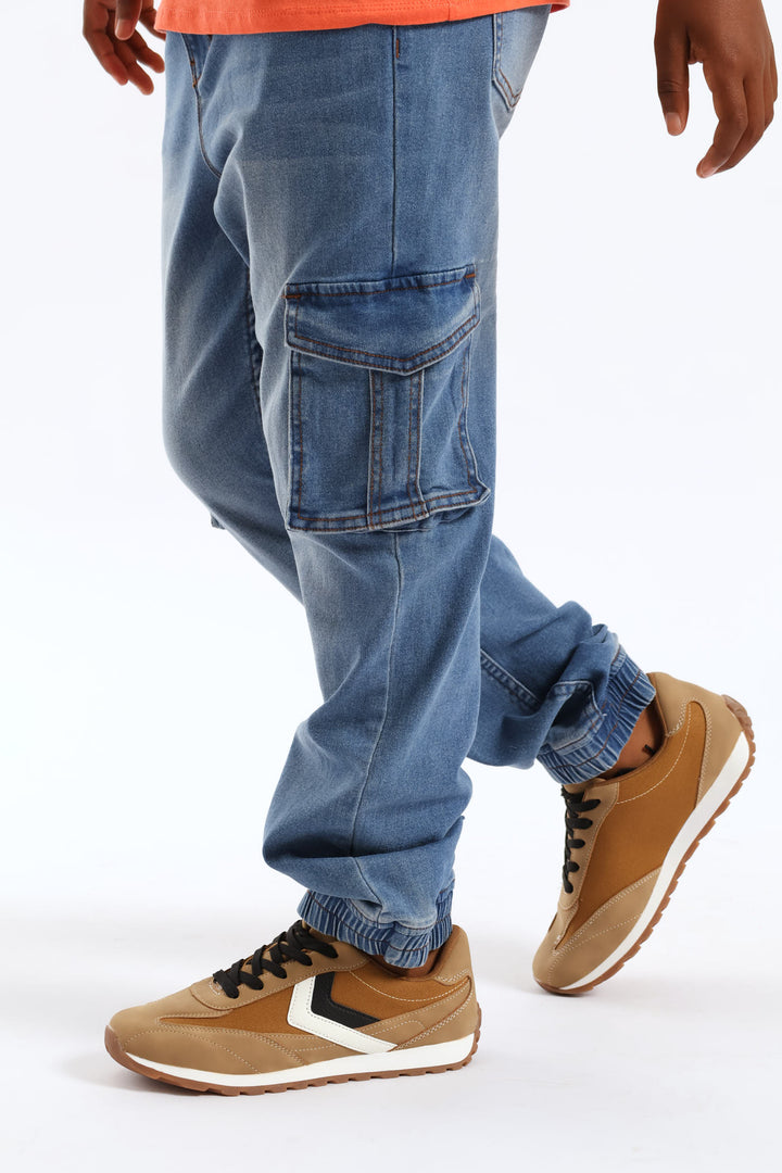 Mid Blue Cargo Jogger Jean - Blue