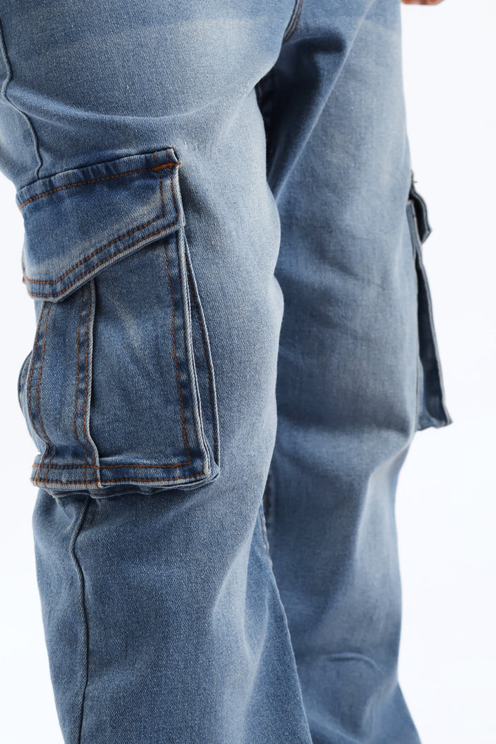 Mid Blue Cargo Jogger Jean - Blue