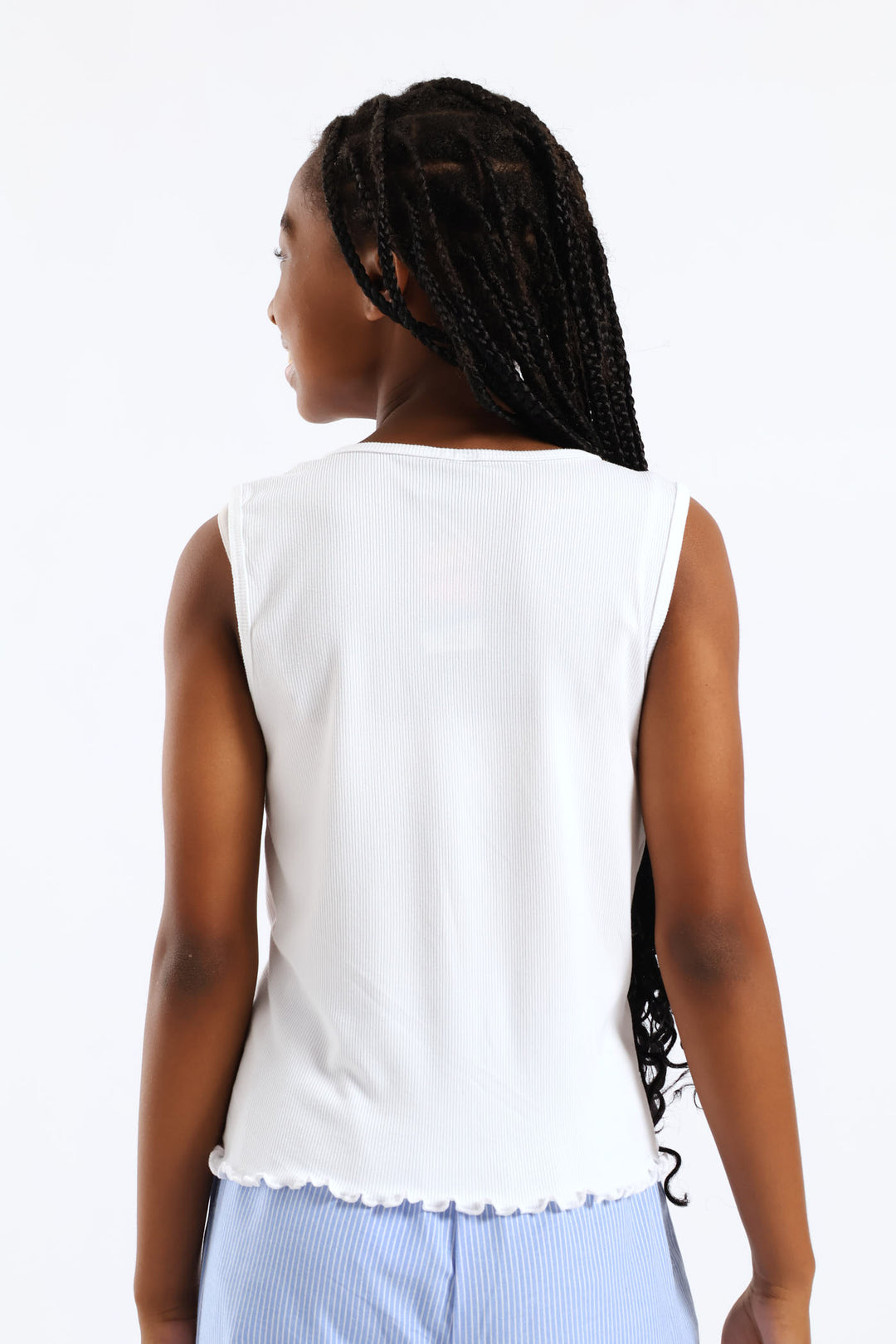 Girls Embroidered Bow Rib Vest - White