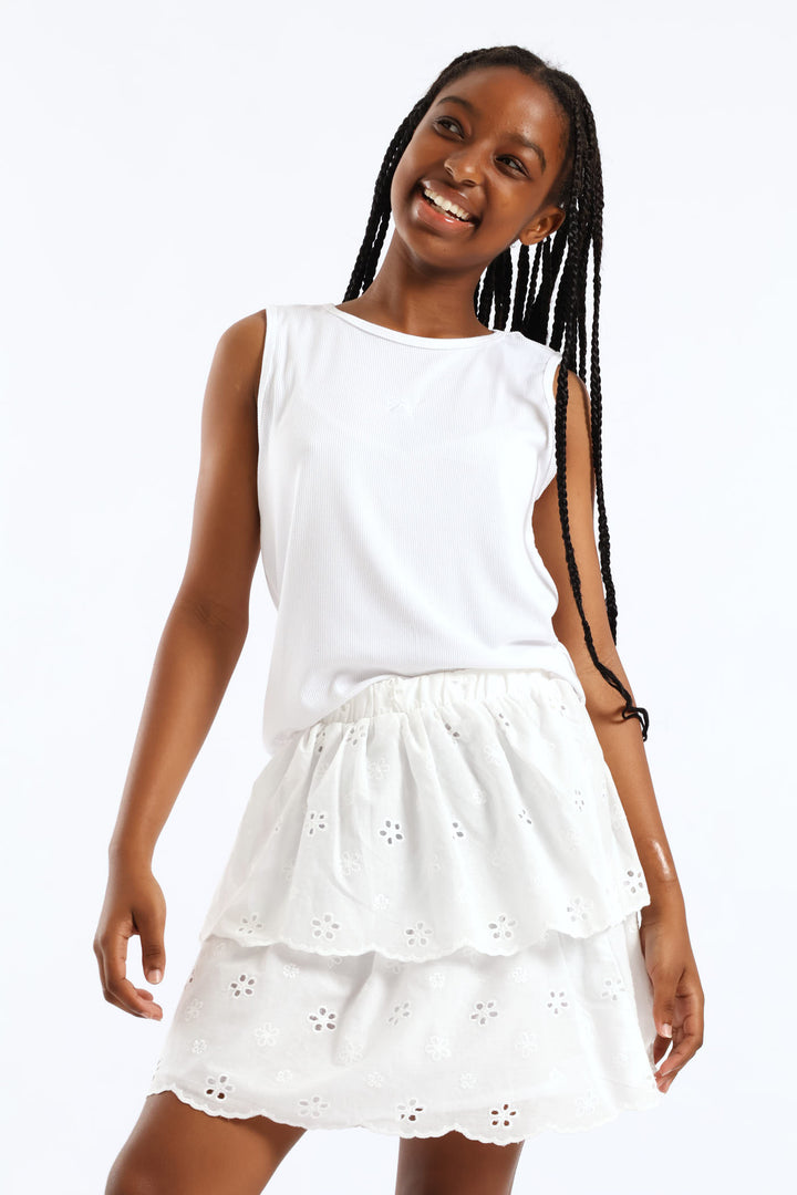 Girls Rara Anglaise Skirt - White