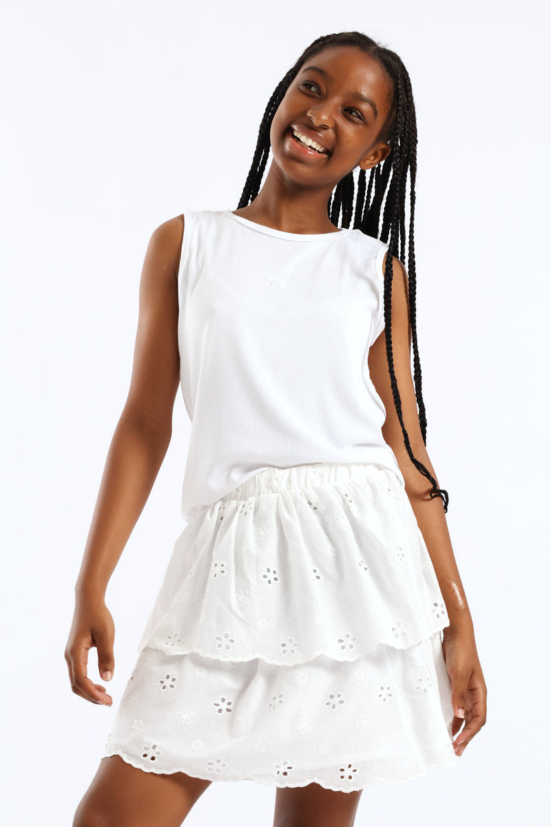 Girls Rara Anglaise Skirt - White