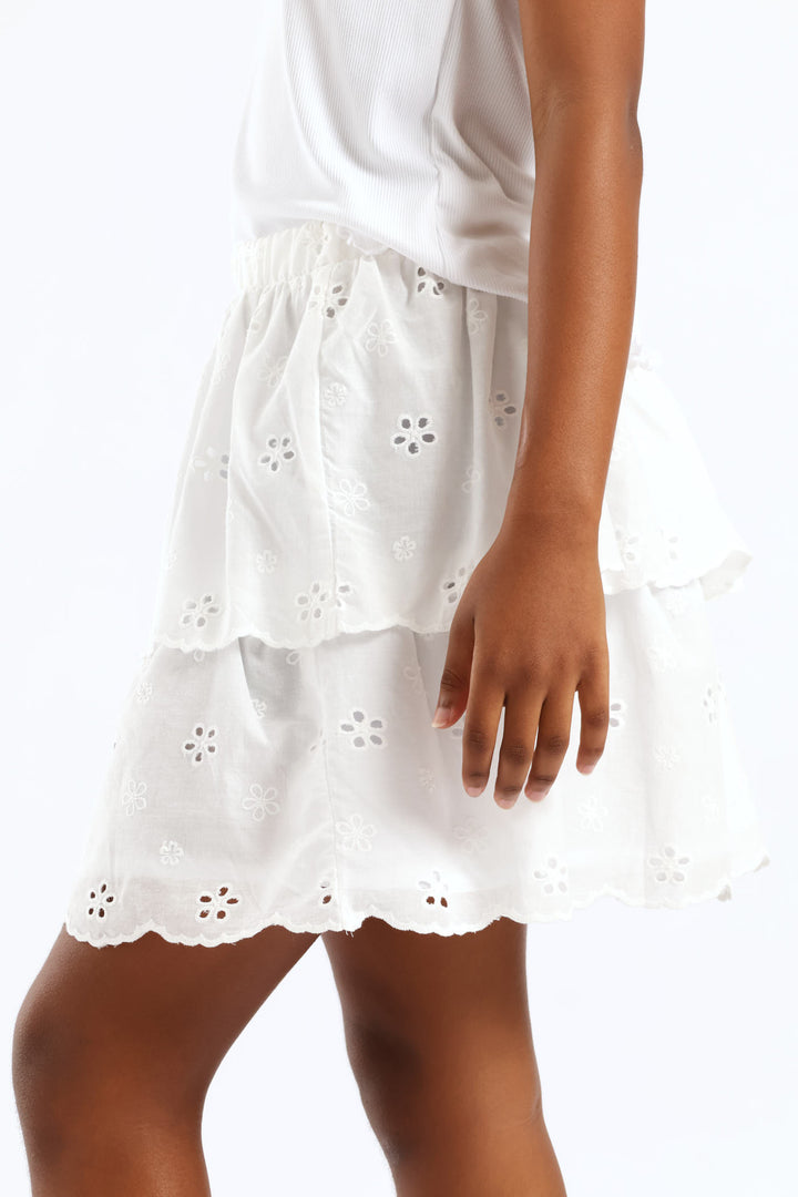 Girls Rara Anglaise Skirt - White