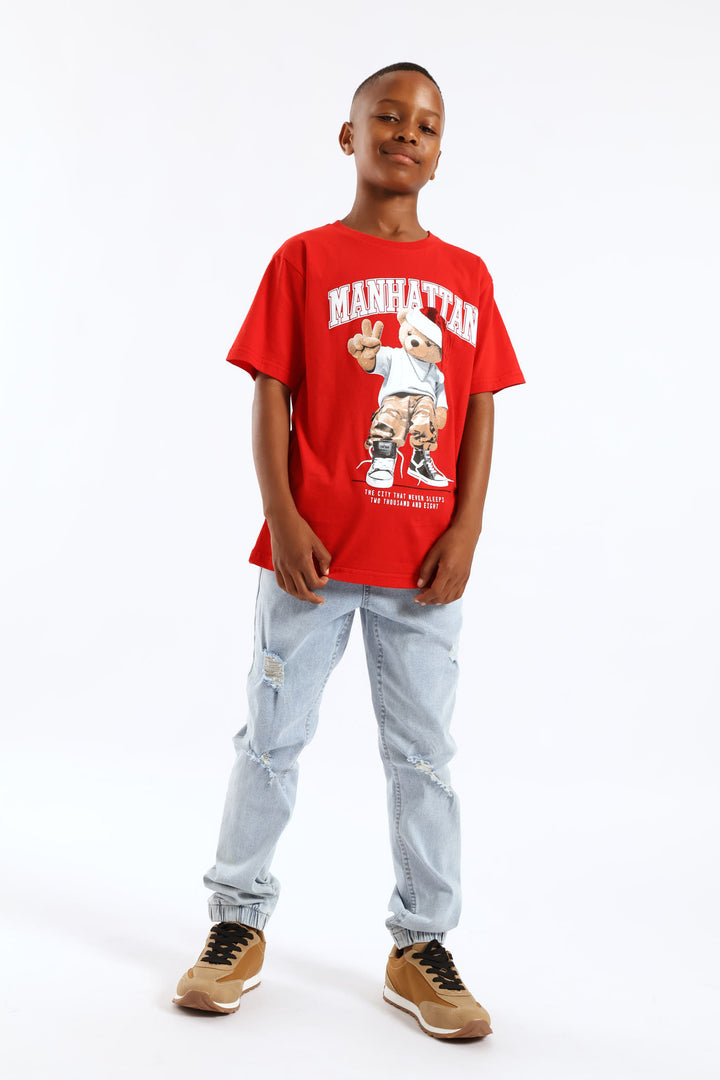 Bleach Blue Ripped Denim Jogger Jean - Blue