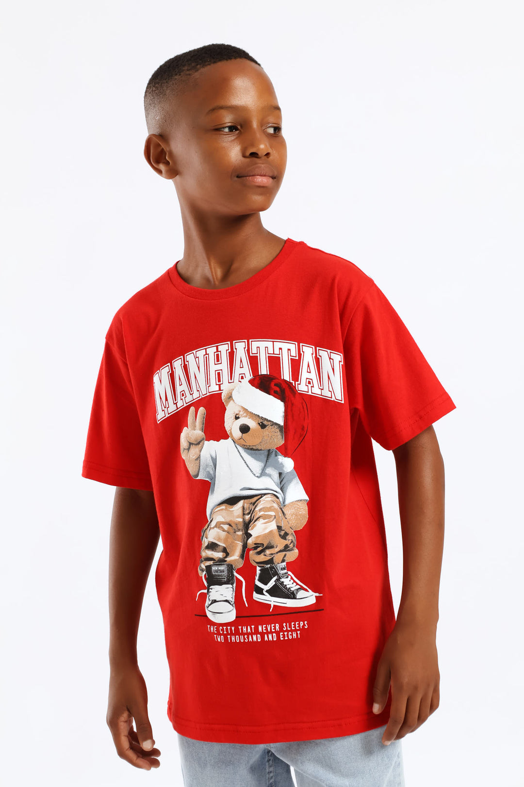 Boys Christmas Teddy Print T-Shirt - Red
