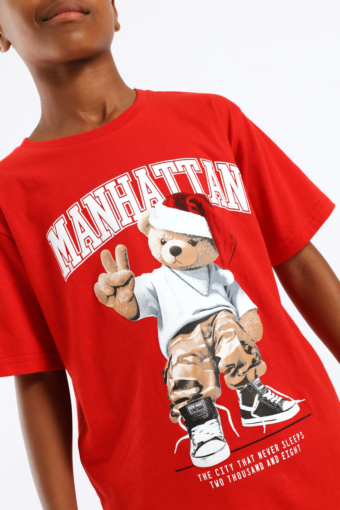 Boys Christmas Teddy Print T-Shirt - Red