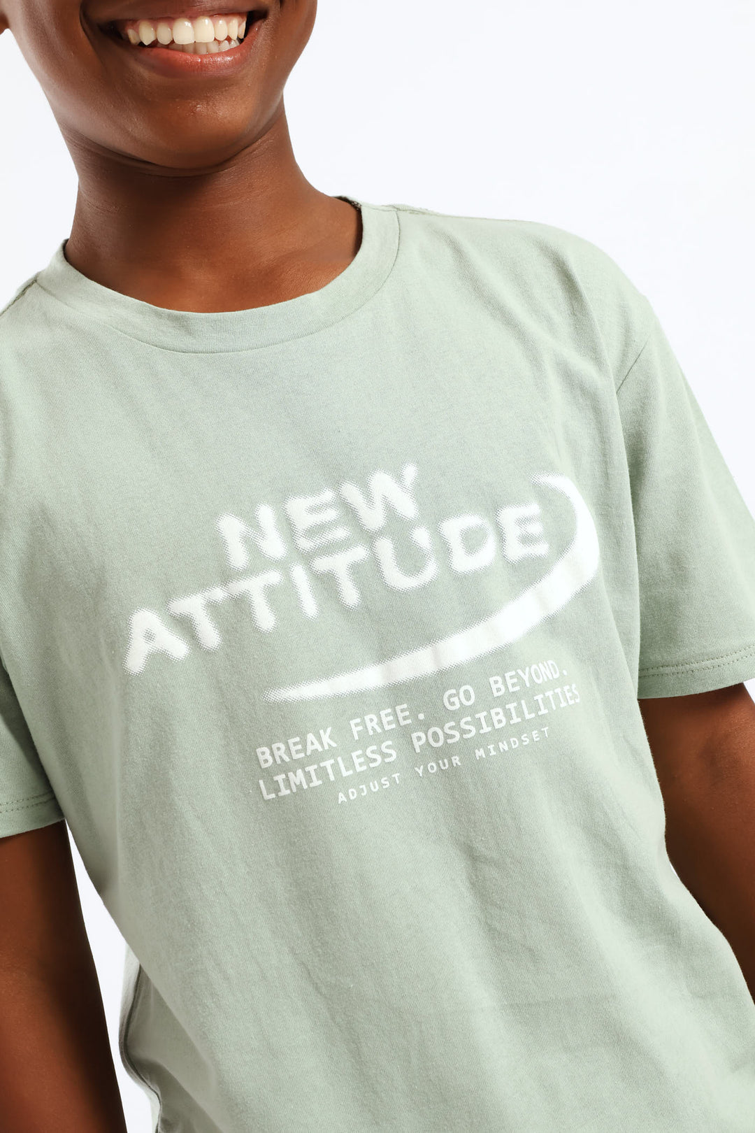 Boys New Attitude Print T-Shirt - Sage