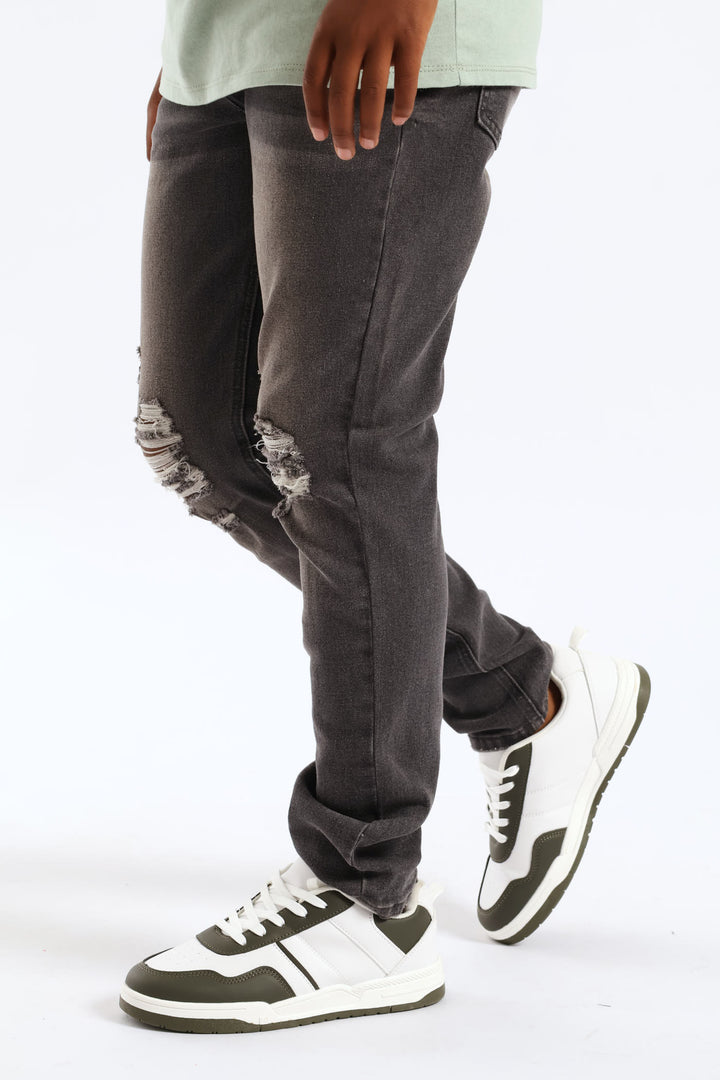 Boys Abraised Slim Denim Jean - Grey Wash
