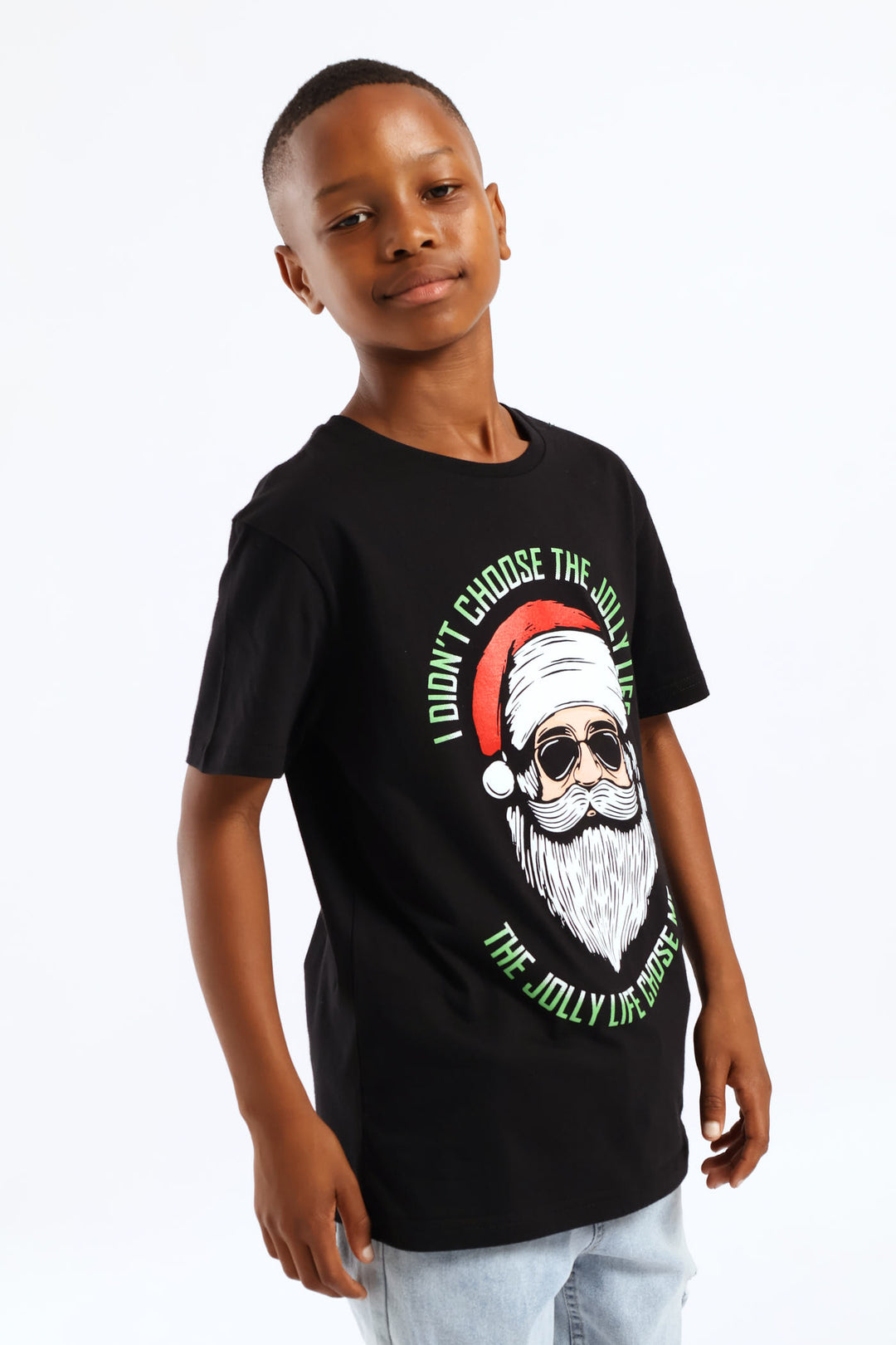 Boys Jolly Santa Print T-Shirt - Black