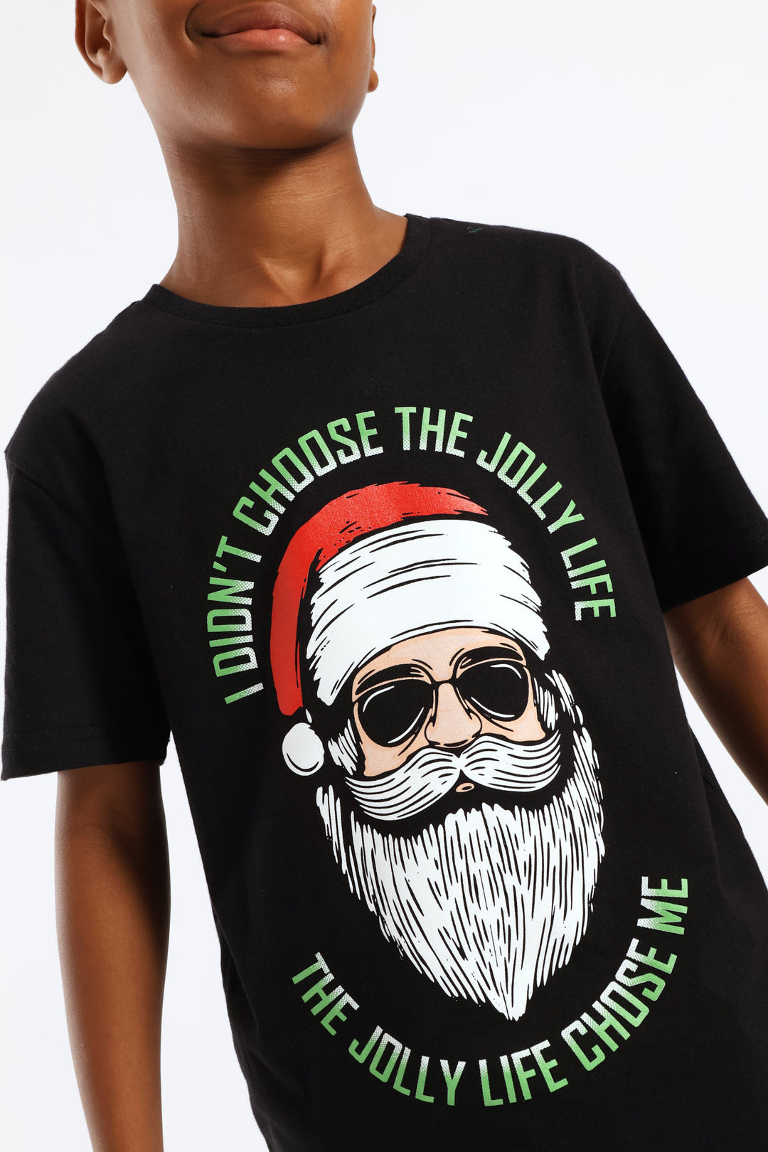 Boys Jolly Santa Print T-Shirt - Black