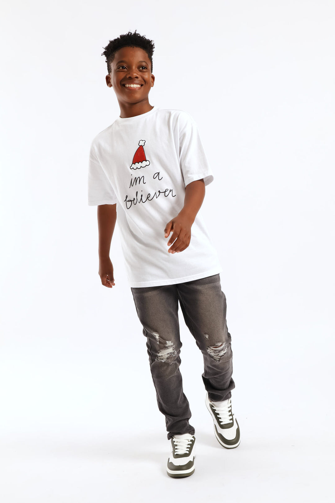 Boys High Density Believer Christmas Tee - White