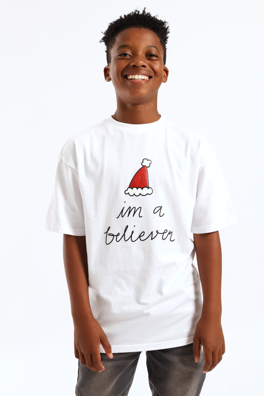 Boys High Density Believer Christmas Tee - White