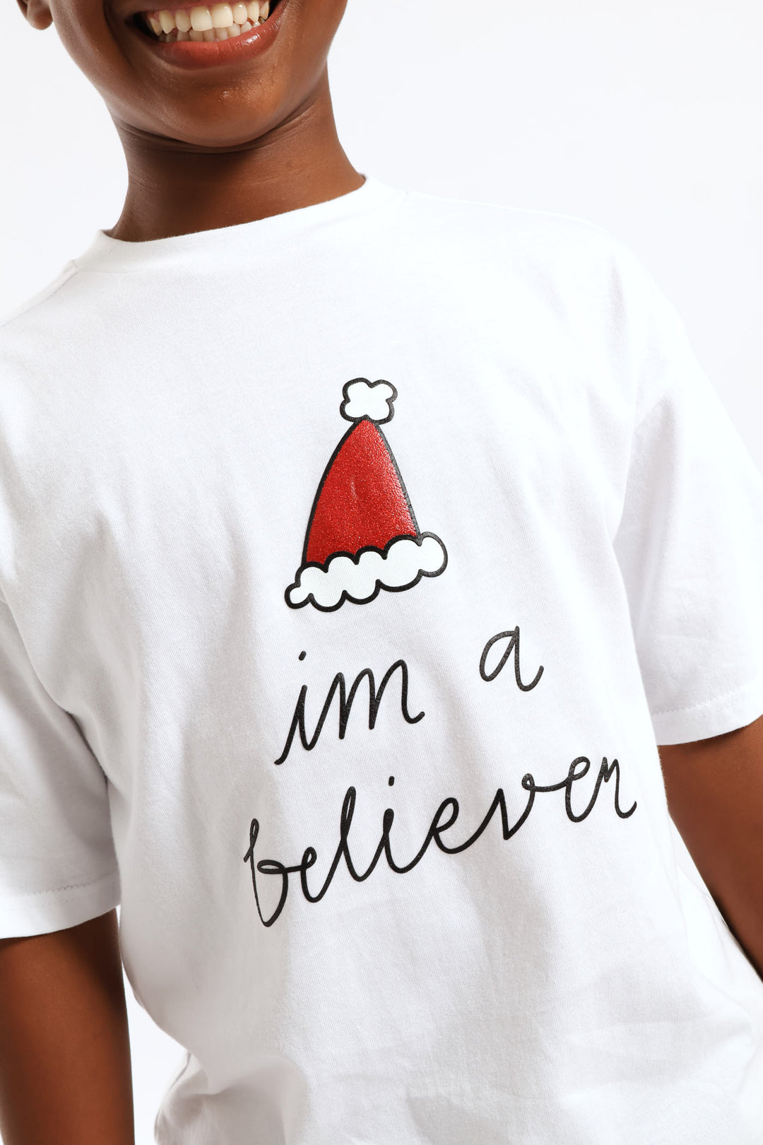 Boys High Density Believer Christmas Tee - White