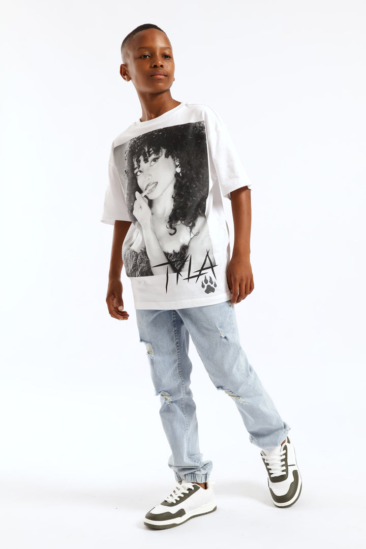 White Oversized Tyla Print T-Shirt - White