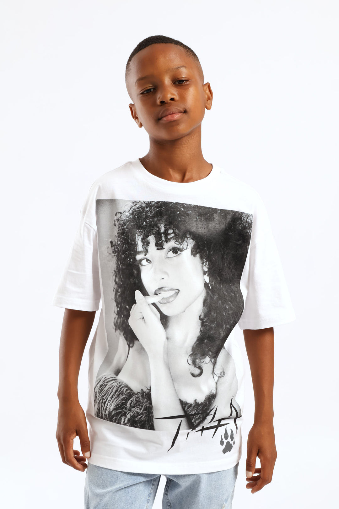 White Oversized Tyla Print T-Shirt - White