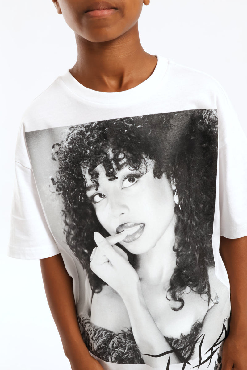 White Oversized Tyla Print T-Shirt - White