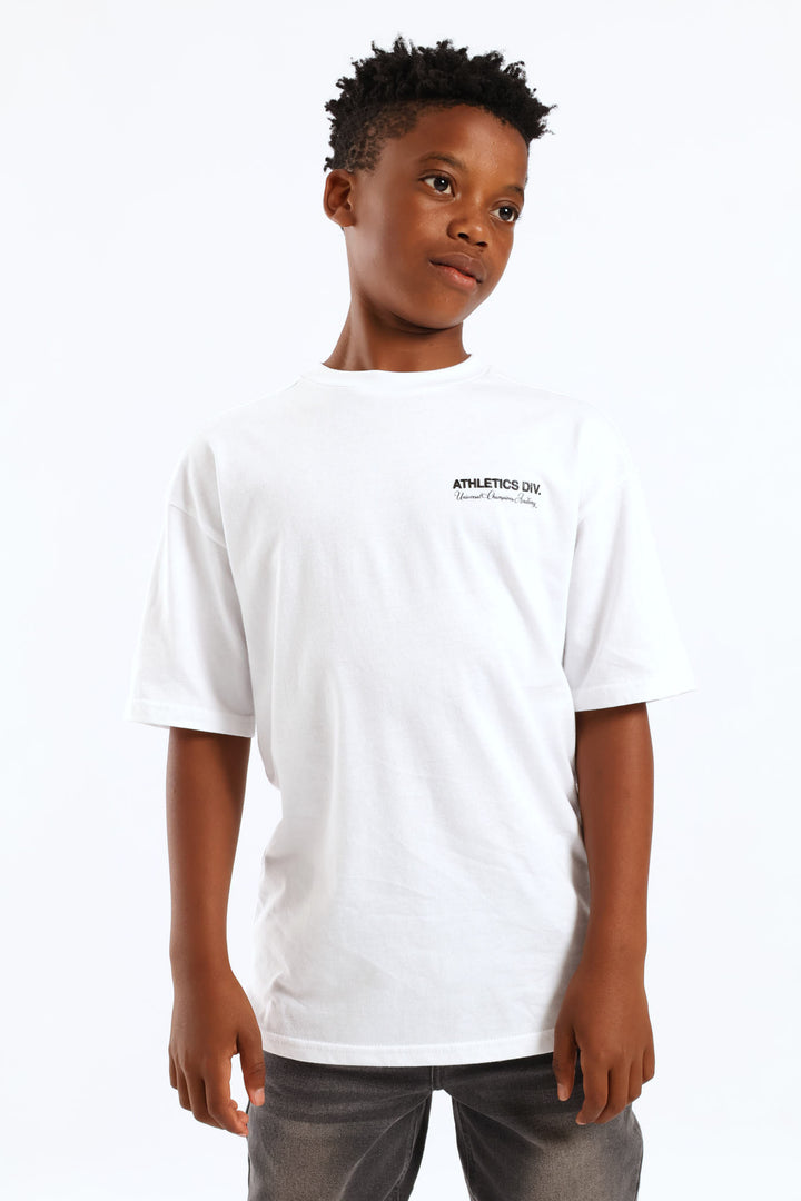 Boys Silcone Athletics Back Print Oversized Tee - White