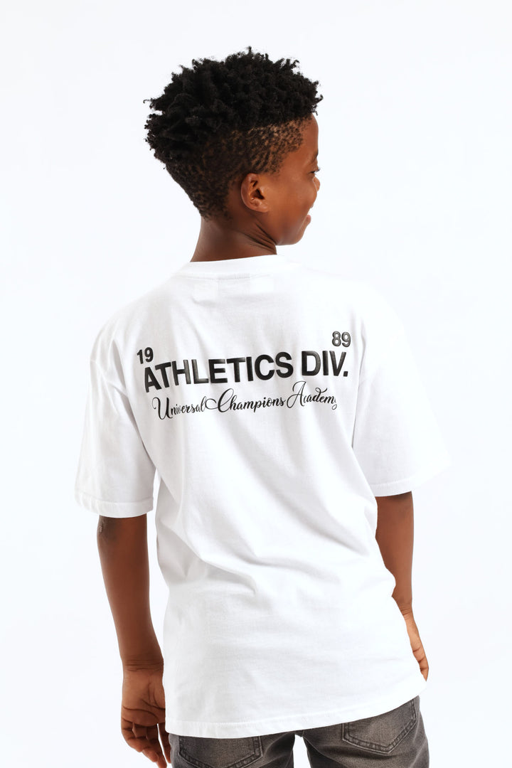 Boys Silcone Athletics Back Print Oversized Tee - White
