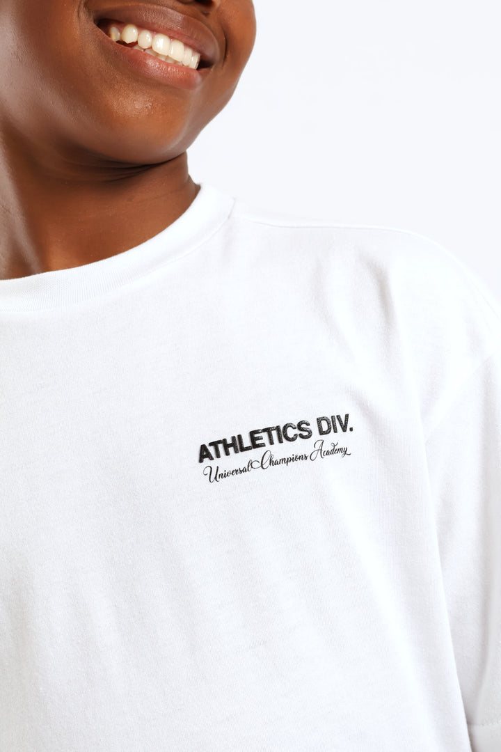 Boys Silcone Athletics Back Print Oversized Tee - White