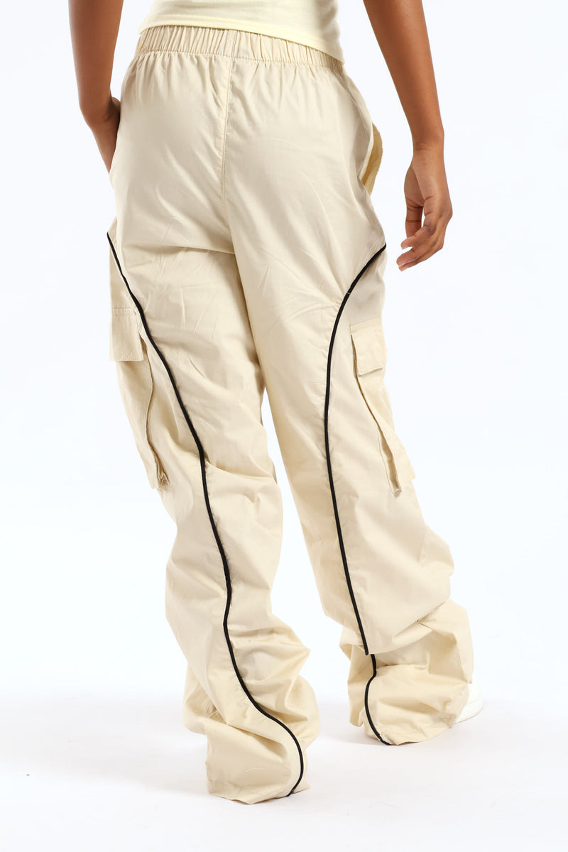 Girls Contrast Pipping Detail Cargo Pant - Stone