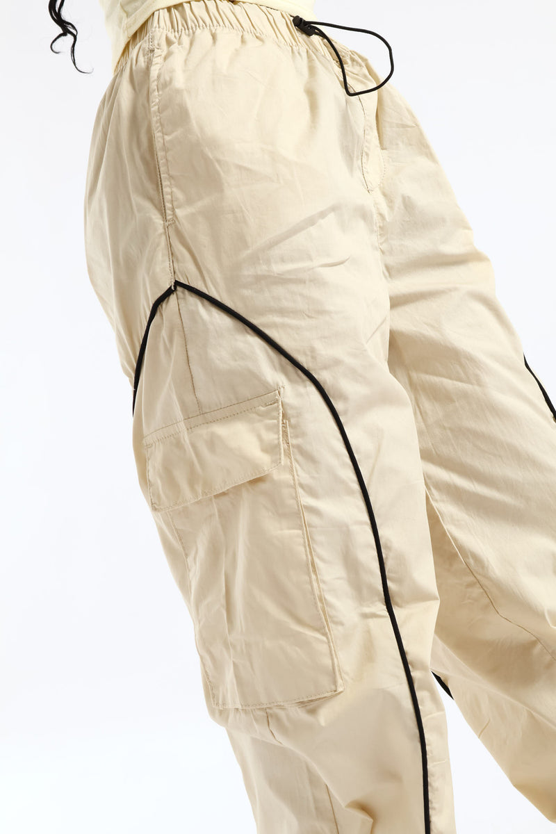 Girls Contrast Pipping Detail Cargo Pant - Stone