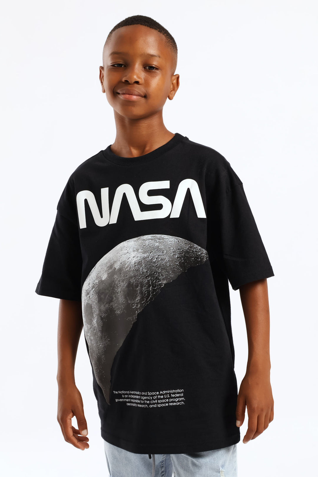 Black Oversized Nasa Moon Print T-Shirt - Black