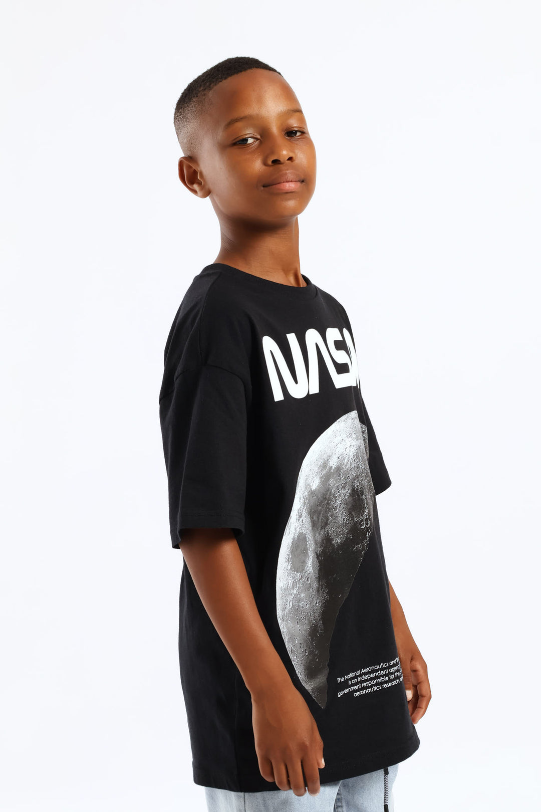 Black Oversized Nasa Moon Print T-Shirt - Black